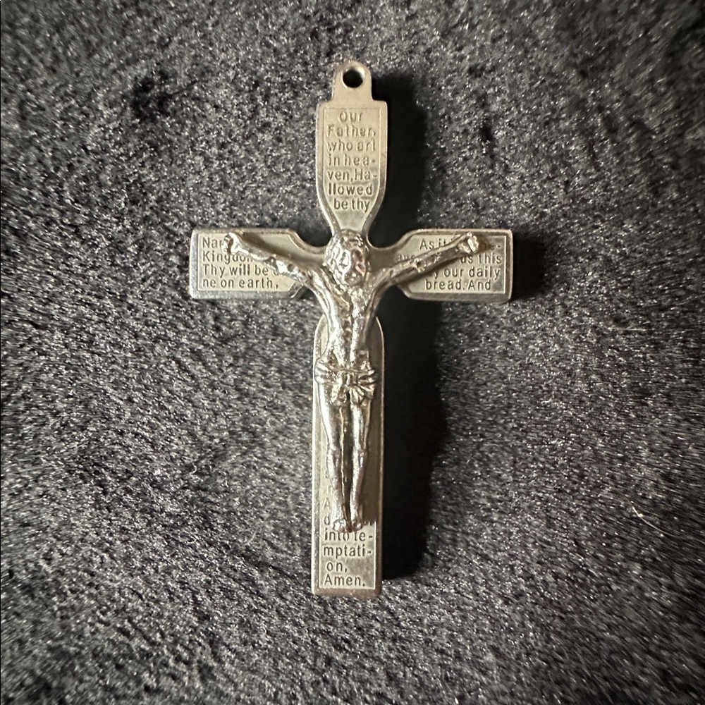 Vtg. Crucifix Pendant Stainless Steel